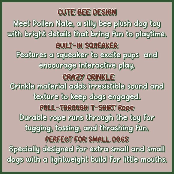 Bark Box Pollen Nate Dog Toy Xs S Bumble Bee Flying Flower Tug Squeaky Garden - Picture 4 of 9